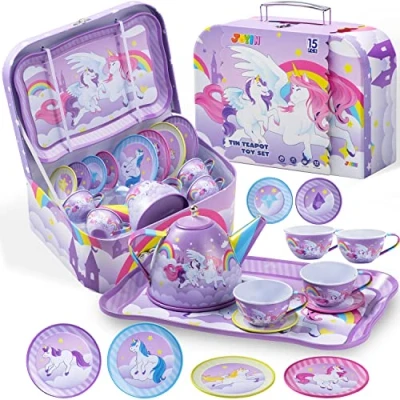 Imagen de JOYIN Juego de Tetera Lata con Forma Castillo Unicornio Morado para Fiestas té y Cocina niños