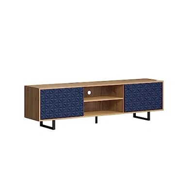 Imagen de trendteam smart living Mueble bajo para televisión, Azul Oscuro con Roble Artesano, 184 x 52 40 cm