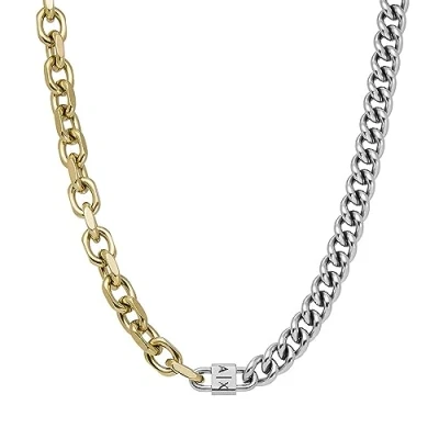 Imagen de Armani Exchange Collar Unisex, Cadena Acero Inoxidable, Multicolor (2 Tonos Plata Y Oro)