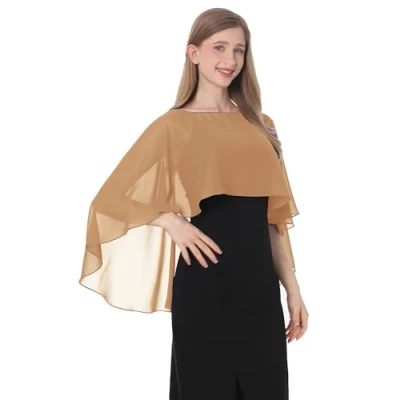 Imagen de Baoqiya Chales y envolturas para mujer vestidos de noche, chal suave gasa dama honor, capa cubrir la boda, Camello, Talla única
