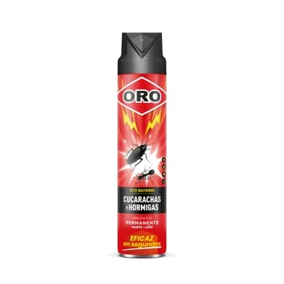 Imagen de ORO Insecticida rastreros Contra cucarachas, hormigas y otros bichos Acción en segundos máxima eficacia Para interiores exteriores Permanente hasta 1 año 750 ml