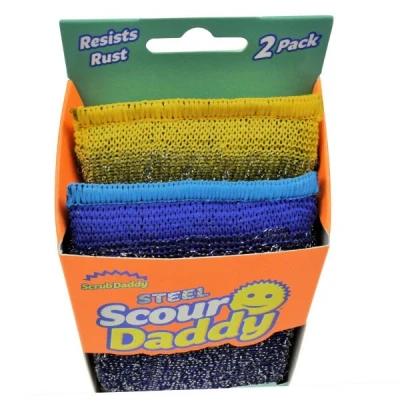 Imagen de Scrub Daddy Almohadillas de acero para fregar Scour Steel inoxidable platos, ollas, sartenes y parrilla, suave en agua caliente, firme frío 2 unidades