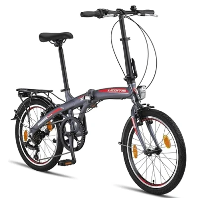 Imagen de Licorne Bike Phoenix 2D, bicicleta plegable de aluminio, 20 pulgadas, freno disco, en V, para hombre y mujer, 7 marchas, cambio cadena,