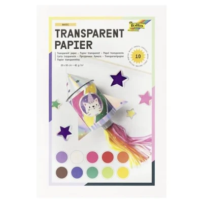 Imagen de folia 888 papel transparente en cuaderno, de dragón, aprox. 20 x 30 cm, 10 hojas surtidas colores, 42 g/m², translúcido, para manualidades farolillos, imágenes ventanas