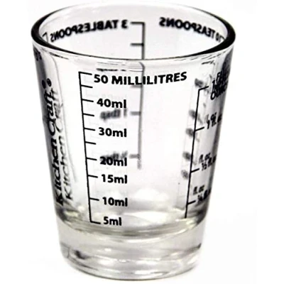 Imagen de Vaso dosificador, mini taza de medición vidrio, vidrio graduado 50 ml transparente