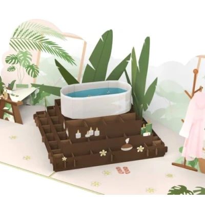 Imagen de MOKIO® tarjeta Pop Up Bienestar de regalo 3D para un cumpleaños o como felicitación emergente wellness, masajes, sauna, spa, belleza cosmética
