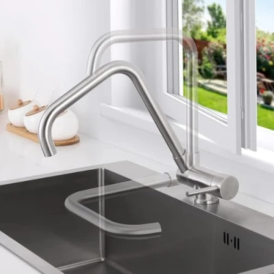 Imagen de Lonheo grifo Cocina Abatible, de Fregadero Plegable Giratorio 360, bajo ventana Acero Inoxidable 304, Mezclador Agua Fría y Caliente para