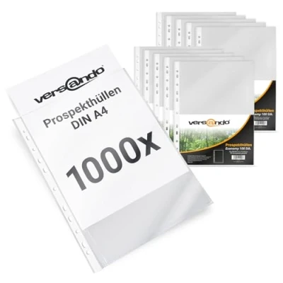 Imagen de Versando PHA 4ECO100 Fundas de plástico para documentos perforadas A4, 10 paquetes 100 unidades (1000 unidades)