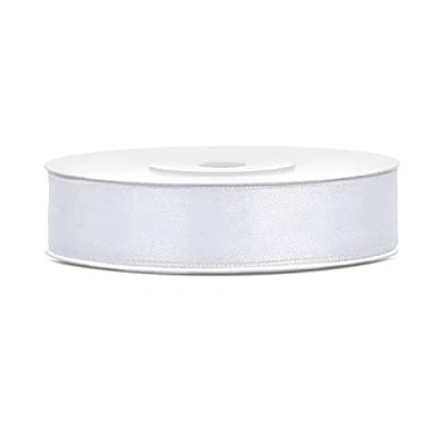Imagen de Cinta de satén poliéster con lazo y embalaje regalo 6/12/25/38/50/100 mm x 25 m (Tamaño 12mm 25m Color Blanco)