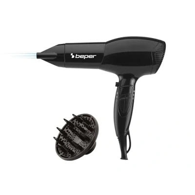 Imagen de BEPER 40.979 Secador de pelo 2000 vatios, Difusor y concentrador incluidos, Mango antideslizante, Negro