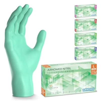 Imagen de ARNOMED guantes nitrilo talla L, verdes, de nitrilo, 100 uds/caja, desechables sin polvo, goma látex, XS, S, M, L y XL
