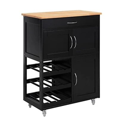 Imagen de SoBuy Carrito de Cocina Servir con 3 Puertas y 1 Cajón Negro L67cmxH87cmxD38cm FKW45 SCH ES