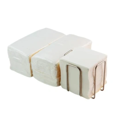 Imagen de Pack de 300 Servilletas Cocktail Papel Blancas + Servilletero Mesa Acero Inox Textura micropunto Más Gruesas y Absorbentes 10 x cm Plegadas Hostelnovo