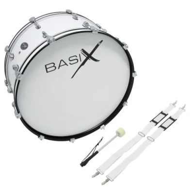 Imagen de GEWA Marching Bass drum, tambor de marcha 26x10&quot;, casco madera blanco, incl. correa transporte y mazas