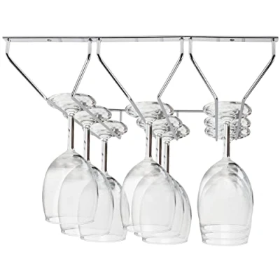Imagen de Kurtzy Colgador de Copas Acero Cromado Debajo Gabinete con Tornillos y Tacos Pared 34 x 32 cm Vino Tallo Almacenamiento para Bar Cocina