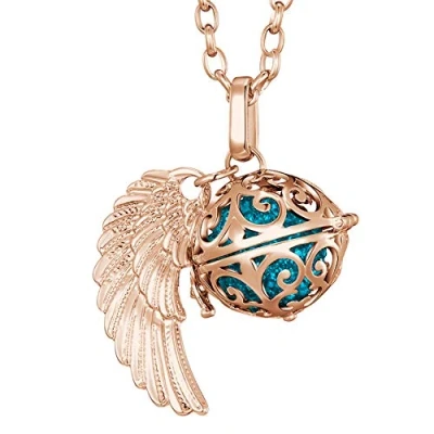 Imagen de Morella Collar ángel de la Guarda Acero Inoxidable Oro Rosa 70 cm con Colgante alas y Bola resonancia Color Azul 16 mm para Damas en Bolsa Joyas
