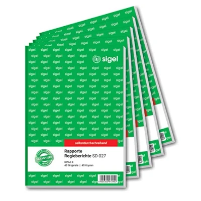 Imagen de Sigel SD027 Rapport/Directora Informe 2 veces, primera y segunda hoja del impreso, A5, 2x40 hoja, sensible a la presión, 5 pack