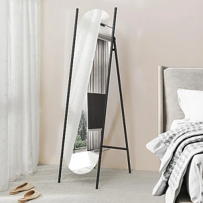 Imagen de [en.casa] Espejo de Pie Cuerpo Entero Suelo Plegable con Pata Ajustable Inclinable Ovalada Decorativo para Salón Dormitorio Metal 150 x 41 60 cm Negro