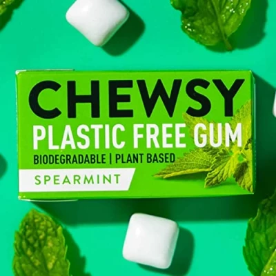 Imagen de Chewsy Spearmint (menta verde) Chicle natural sin plásticos, azúcar ni aspartamo, 100% xilitol, vegano, 15 g (paquete de 12 cajas, 120 chicles)