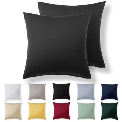 Imagen de Alreya Juego de 2 Fundas Almohada 100% Algodón Jersey 40 x cm Antracita Funda Cojín para Cama 40x40 Cojínes sofá hipoalergénica