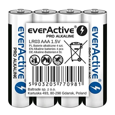 Imagen de everActive Pilas AAA aalcalinas, Micro LR03 R03, 1,5 V, alta potencia, 10 años de durabilidad, Paquete 4