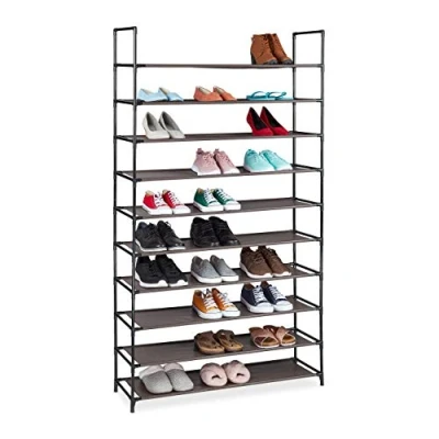 Imagen de Relaxdays Modular XXL, 10 Niveles, para 50 Pares de Zapatos, Zapatera Tela 176,5 x 99 29,5 cm, Marrón, Acero, 1 Pieza
