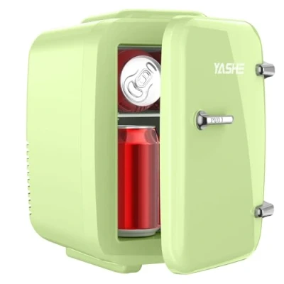 Imagen de YASHE Mini frigorífico, 4 litros, para cosméticos, bebidas, 220 V CA/12 CC, refrigeración termoeléctrica y calefacción, nevera pequeña dormitorio, oficina, coche (verde)