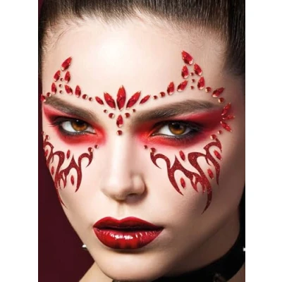 Imagen de Fiestas GUIRCA Joyas Faciales Adhesivas Maquillaje de Fantasía para y Celebraciones Accesorio Ideal Disfraz Mujer Adulta Rojo