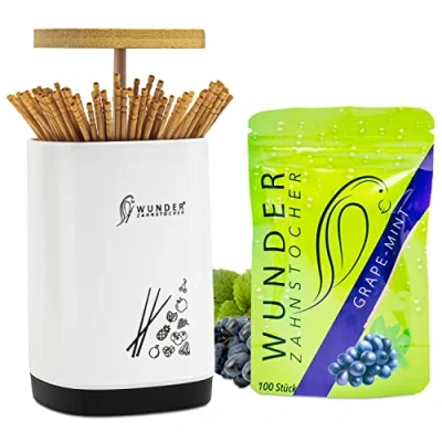 Imagen de Dispensador de Palillos dientes Soporte para + 1 pack (100 dientes) con sabor (DISPENSADOR uva menta)