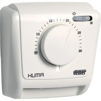 Imagen de VEMER VE023800 KLIMA SW Termostato Mecánico de Ambiente a Membrana Gas, Selector Verano/Invierno, Blanco