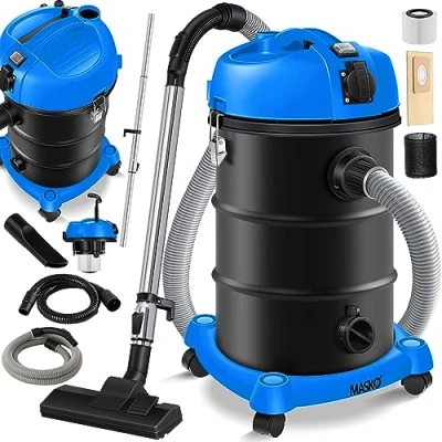 Imagen de MASKO® 6IN1 Aspirador industrial en seco y húmedo de cenizas 2300W + Toma corriente Función soplado sin bolsa (Gelb)