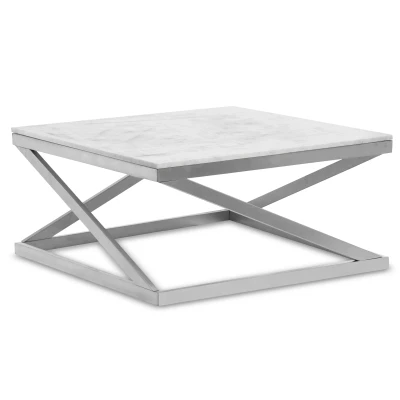Imagen de Mesa de centro Paliano, mármol blanco con patas plateadas Menzzo