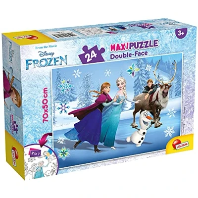 Imagen de Liscianigiochi Puzzle Maxi Floor para niños de 24 piezas 2 en 1, Doble Cara con reverso colorear Disney Frozen La Reina las nieves 74075