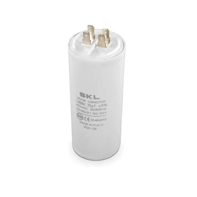Imagen de DL pro Condensador de motor 70 µF 450 V Ø50 x 120 mm universal con casquillos 6,3 AMP y tornillo fijación M8 CBB60 arranque del para aparatos eléctricos domésticos