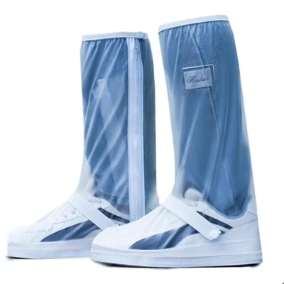 Imagen de Protector Calzado Lluvia Lavable PVC Cubre Zapatos Impermeable Hombre Mujer Reflector Diseño de Suela Antideslizante Cubrebotas Nieve Anti Barro Reutilizables(43 45 Blanco)