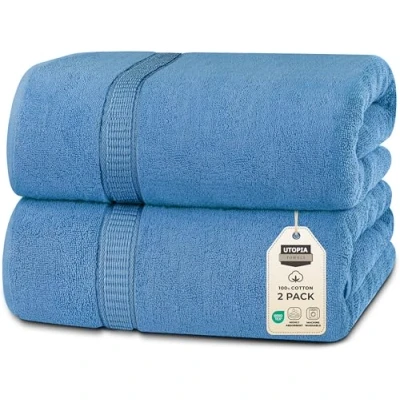 Imagen de Utopia Towels Pack de 2 Toallas Baño Jumbo Lujo (90 x 180 CM, Negro) 100% Algodón Ring Spun, Altamente Absorbente, Suave y Secado Rápido (Azul eléctrico)