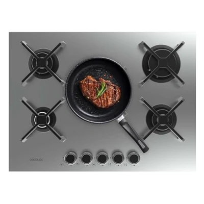 Imagen de Cecotec Placa de Gas 5 Fuegos Bolero Squad G 5400S Inox. 10.4kW, Acero Inoxidable, Parrillas Hierro Fundido, Quemador WOK Triple Corona, Encendido Electrónico, Seguridad en Válvulas, Accesorio