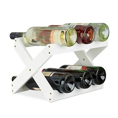 Imagen de Relaxdays, 22 x 36 20 cm Botellero Vino 6 Botellas Plegable en Forma de X, Bambú, Blanco