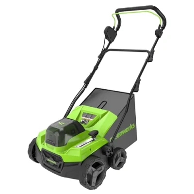 Imagen de Greenworks Cortacésped de Batería Escarificador Rastrillo a Motor SIN Escobillas 3100 RPM, Ancho 38cm, 5 Profundidades, Caja Recolección 45 L 40V y Cargador, Garantía 3 Años GD40SC38II