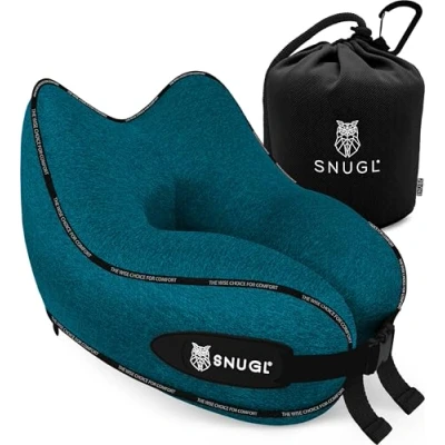 Imagen de SNUGL Almohada de Viaje para el Cuello, Espuma viscoelástica, avión, con Bolsa Transporte y Clip, Dormir en Producto básico vuelos, Color Rojo Claro
