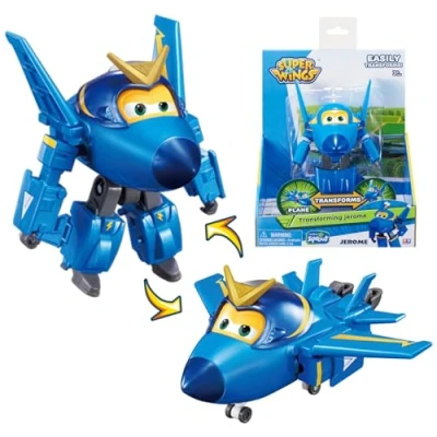 Imagen de Super Wings Jerome Avión Juguete Transformable y Figura Robot, Robot de Dibujos Animados, Infantil 3 4 5 6 7 8 Años Niño Niña 12 cm, Azul