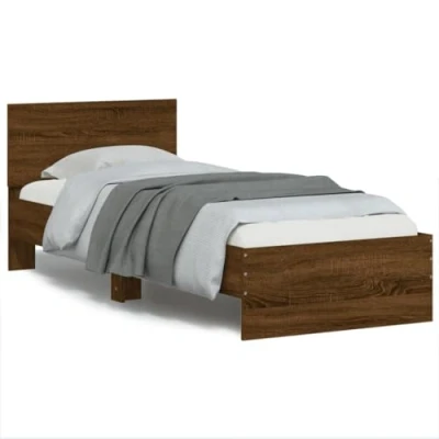 Imagen de vidaXL Cama con Cabecero, Somier de Invitados, Estructura Armazón Cama, Mueble para Dormitorio, Madera Ingeniería Marrón Roble 90x190 cm