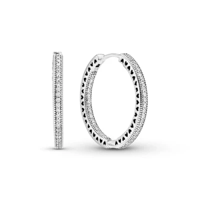 Imagen de Pendientes Aro Pandora 296319CZ Plata Corazones Clásicos Grandes
