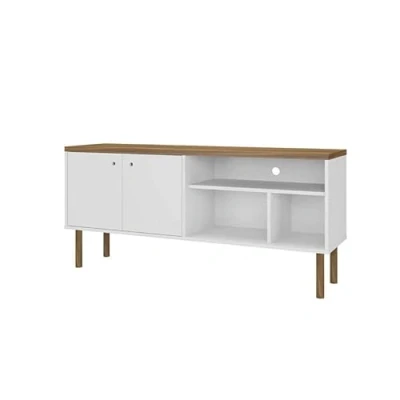 Imagen de MOMMA HOME Mueble TV Salón, Mesa de televisión 2 Puertas y Baldas Laterales, Acabado en Roble Blanco Texturizado, Patas Madera, Modelo PRICA, 136 cm (Largo) x 62 (Alto) 36 (Fondo)