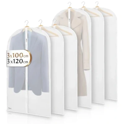 Imagen de Bruce.® 6x Fundas Ropa Armario Transparentes 3x 100x60cm y 120x60cm, Antipolillas Bolsa Almacenaje Ropa, Porta trajes Caballero o Mujer para Viaje, Bolsas Guardar Colgada con Cremallera