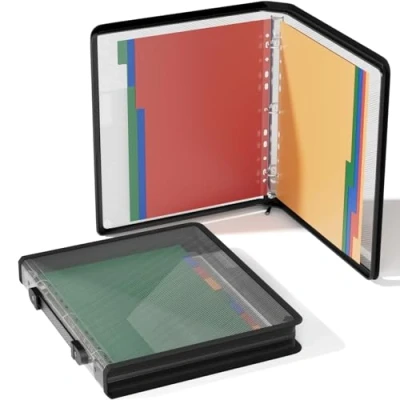 Imagen de ABC life Carpeta de 3 anillas con 8 Divisores Plástico Insertables, para Documentos A4, Cremallera Bolsillos, Recambio 500 Hojas, PP, Negro, Transparente