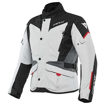 Imagen de Dainese Tempest 3 D Dry, Chaqueta de moto Touring para Hombre, Impermeable, Forro Térmico Desmontable, Protectores Hombros y Codos, Gris Hielo/Negro/Rojo Lava, 44