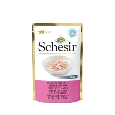 Imagen de Schesir Cat Jelly Chicken Fillet with Ham Wet Food in 30 Bags x 50g