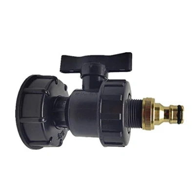 Imagen de TF IBC Adaptador con grifo de 3/4&quot; para tanque agua lluvia y bidón, S60 * 6 tapa + válvula hozelock
