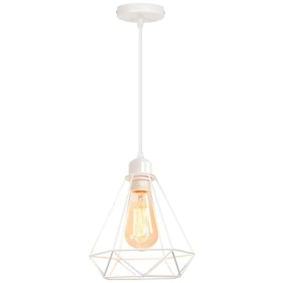 Imagen de iDEGU Lámparas Colgante Vintage, de Techo Industrial Metal Iluminación E27 en Estilo Jaula Geométrica, Blanco, 20cm (1 Luz)